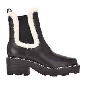 Calvin Klein Women’s Anissa Lug Sole Block Heel Cozy Faux Fur Chelsea Booties
